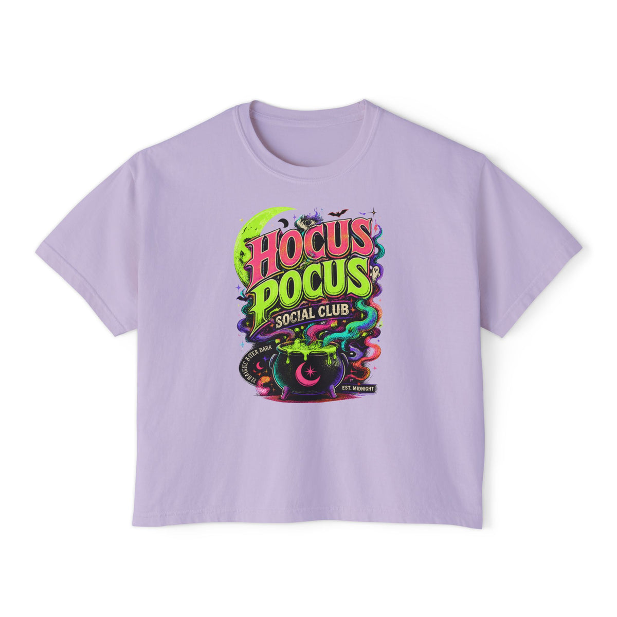 Hocus Pocus Social Club Boxy Tee — Neon Witchy Halloween Shirt