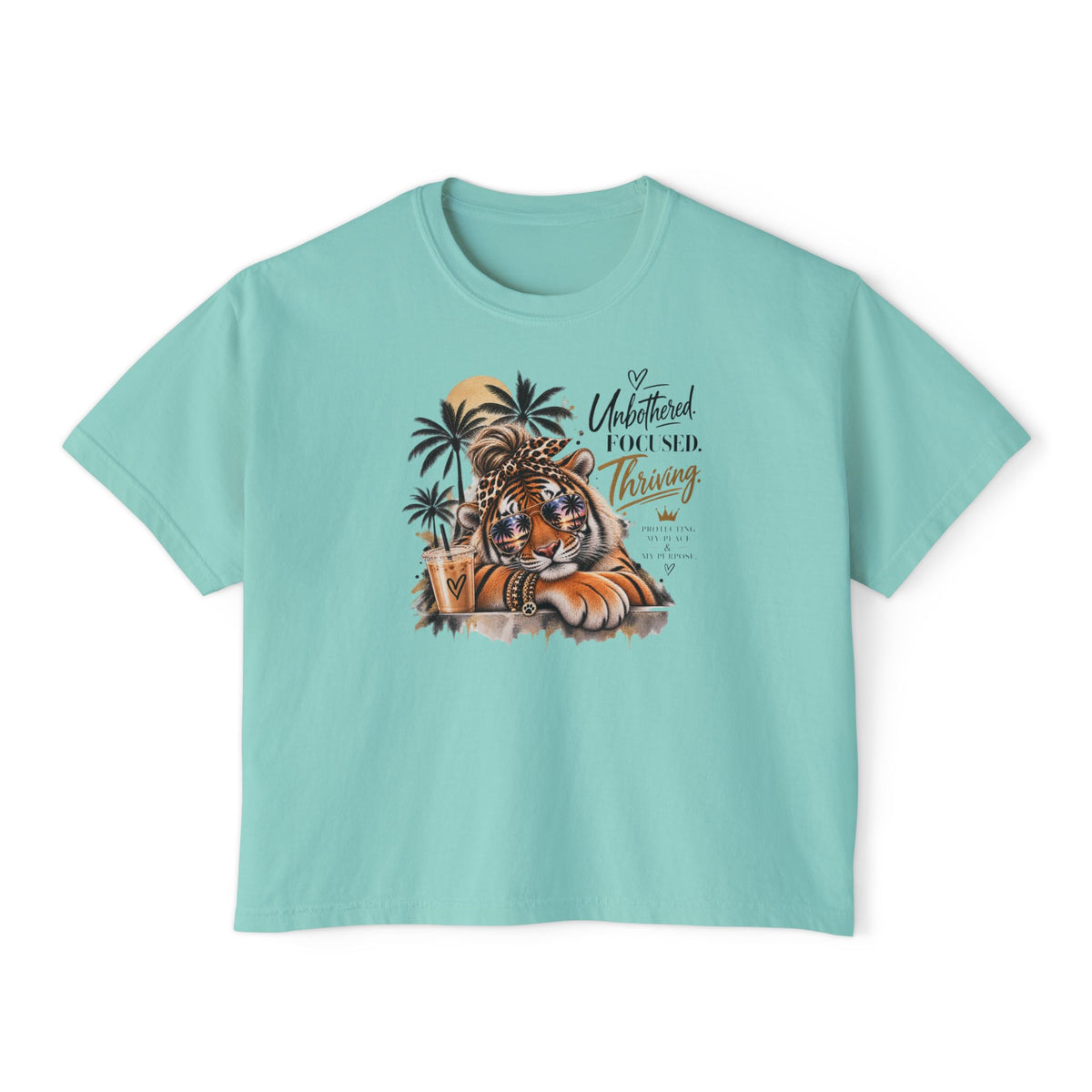 Women's Boxy Tee — 'Untethered I Flourish Thriving' Tiger Palm Graphic Tee