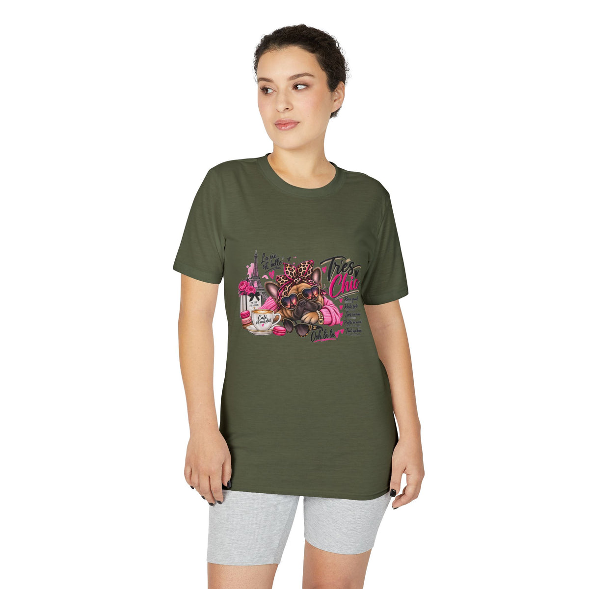 French Bulldog Glam Tee – "Tires Chic" Pink Leopard Spa Design