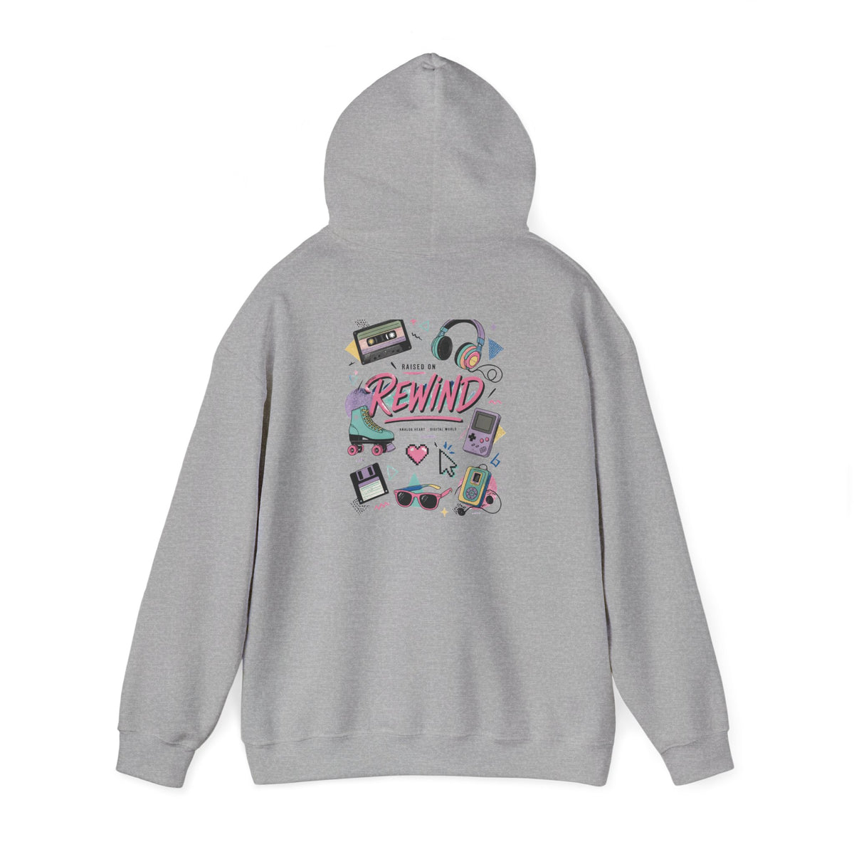 Rewind Retro Hoodie — 'Raise On Rewind' Vintage 90s Electronics Graphic Pullover