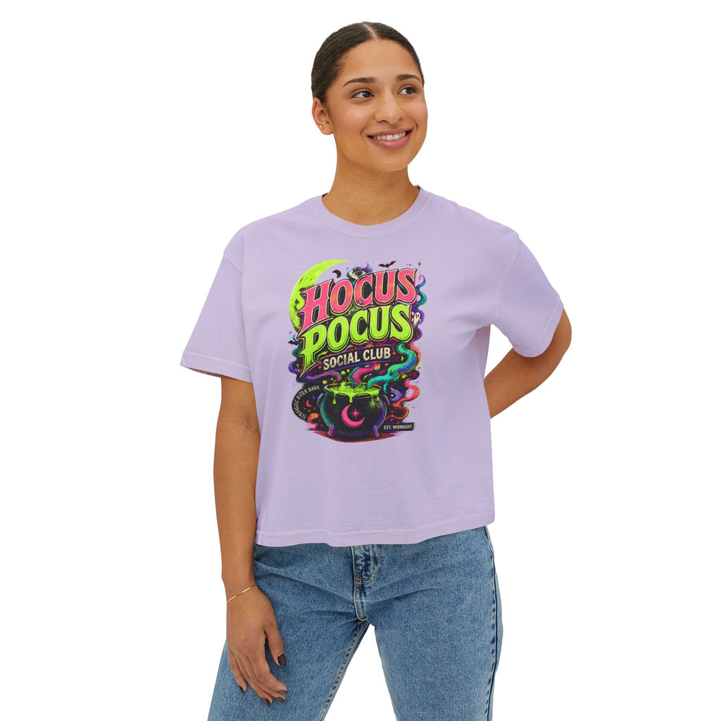 Hocus Pocus Social Club Boxy Tee — Neon Witchy Halloween Shirt