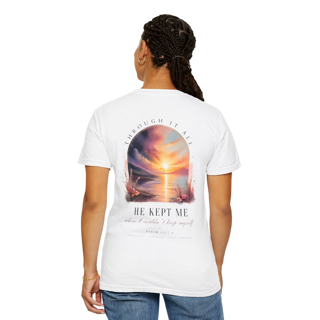 Faith Sunrise T-Shirt — "He Kept Me" Inspirational Graphic Tee