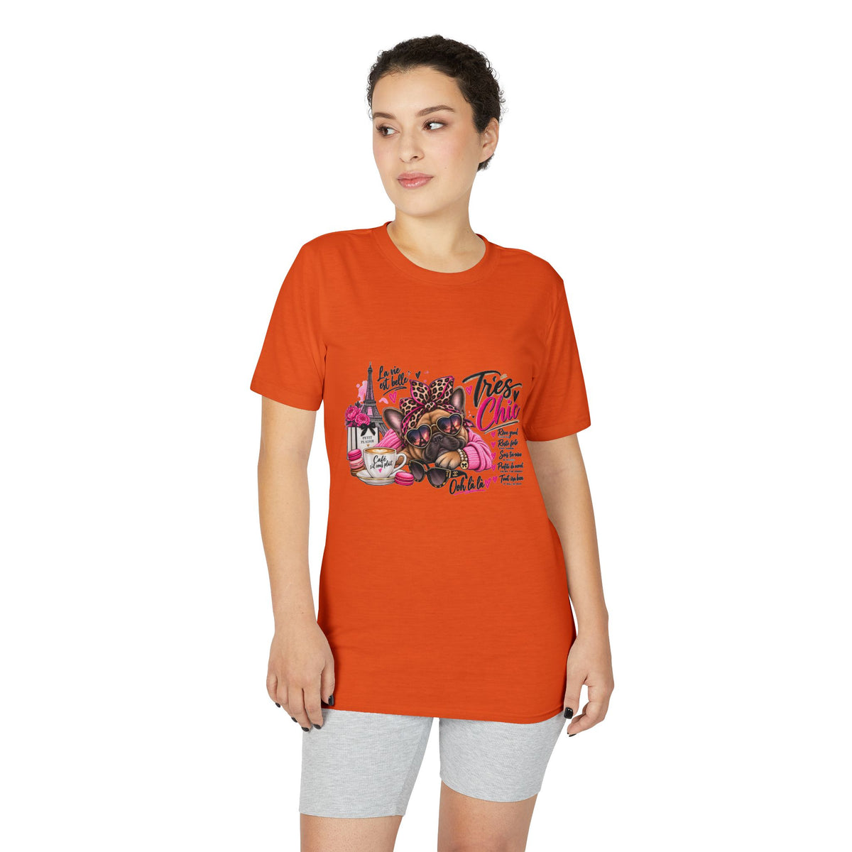 French Bulldog Glam Tee – "Tires Chic" Pink Leopard Spa Design
