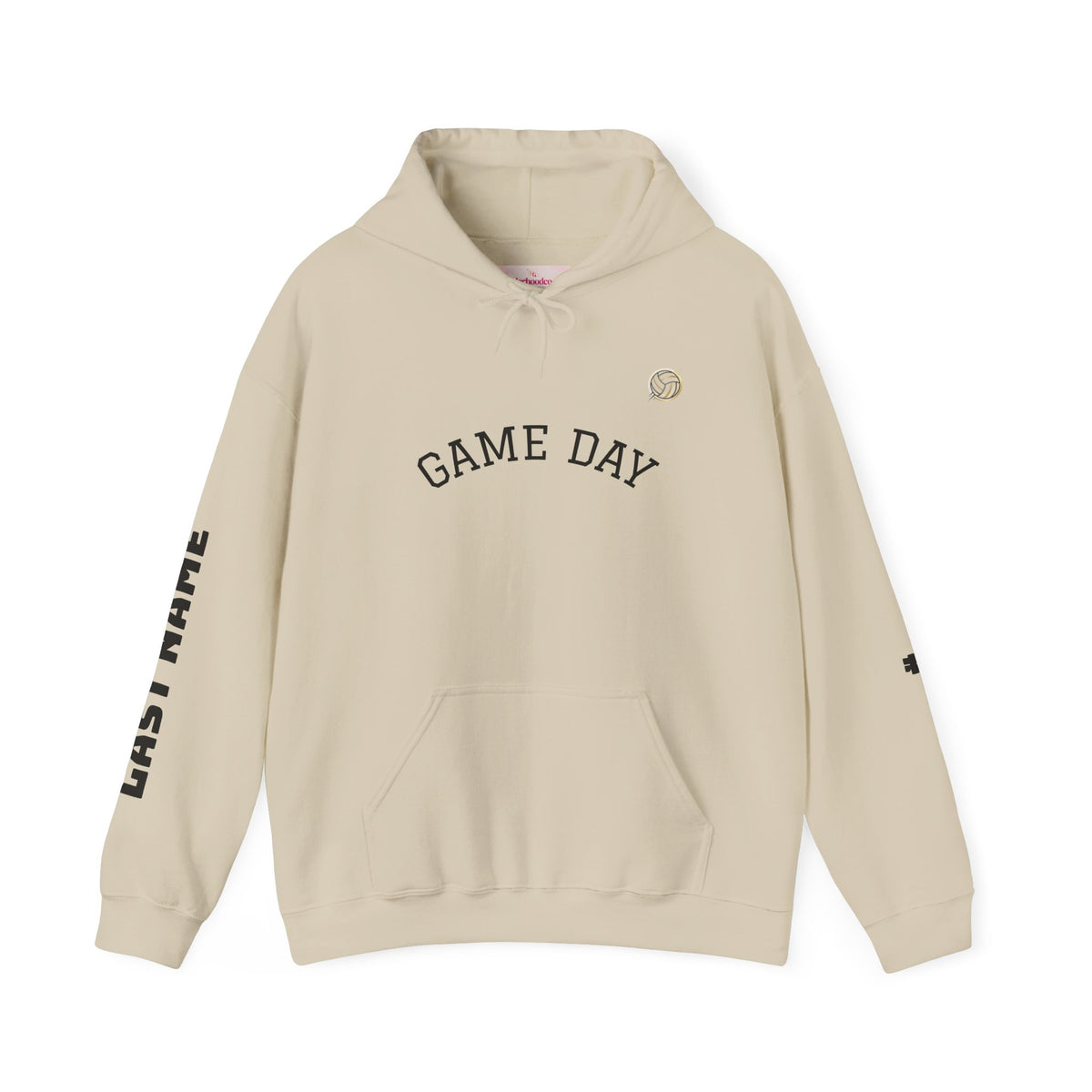 Volleyball Mom Hoodie - "Game Day" Pullover with Leopard & Volleyball Graphic, Custom Last Name Sleeve