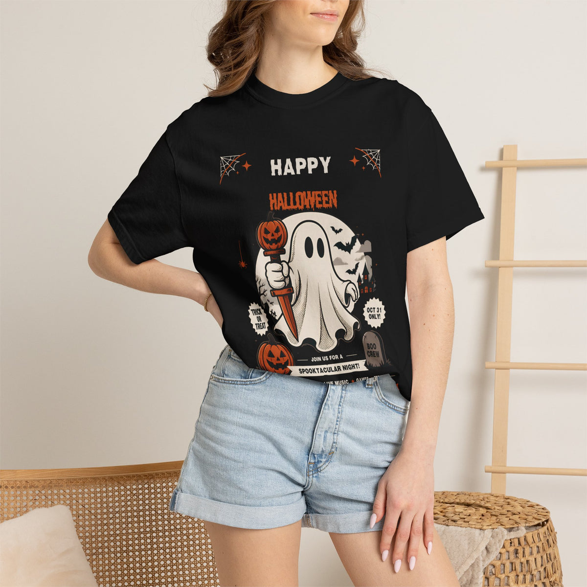 Halloween Ghost T-Shirt — Happy Halloween Cute Pumpkin & Tombstone Design