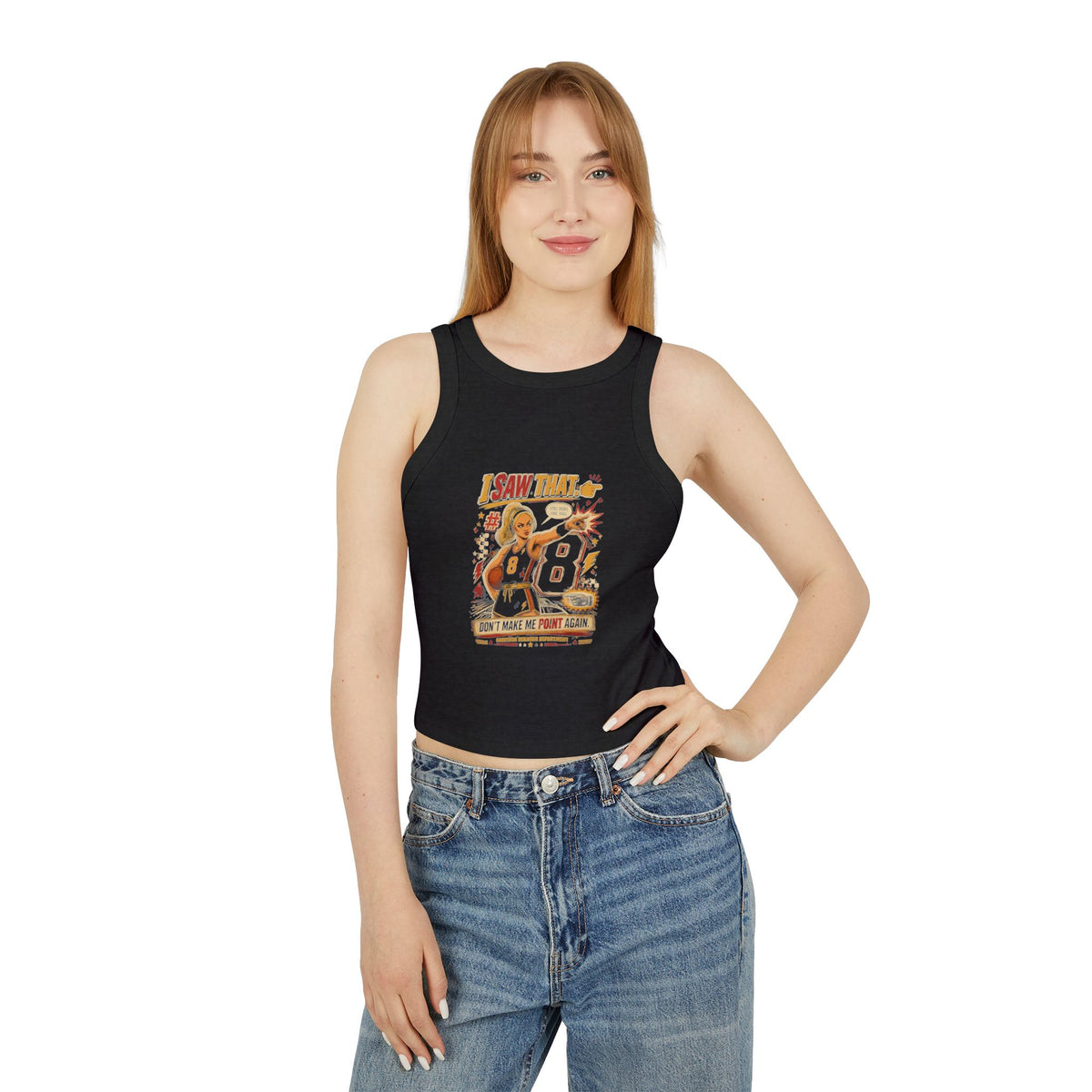Retro Cheerleader 'I Saw That' Racer Crop Tank Top