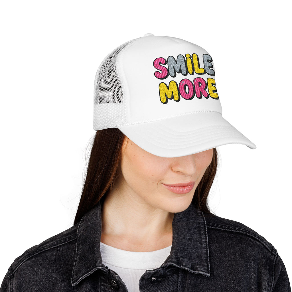 Smile More Foam Trucker Hat — Colorful Cheerful Graphic Cap