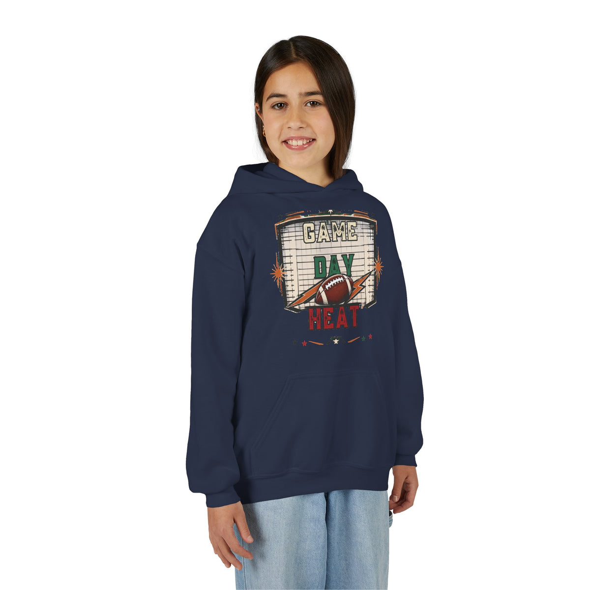 Youth Hoodie - "Game Day Heat" Football Personalized Back Name & Number