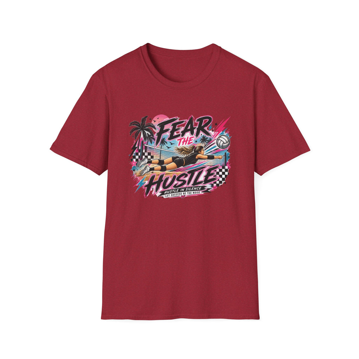 Fear The Hustle Volleyball T-Shirt — Retro Palm Beach Volleyball Tee