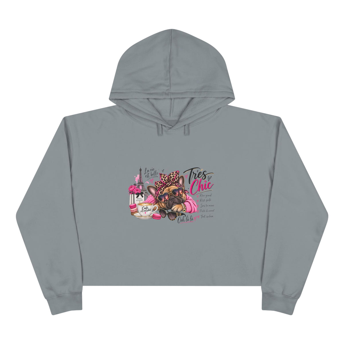 Chic Pug Crop Hoodie — "Très Chic" Fashion Dog Graphic