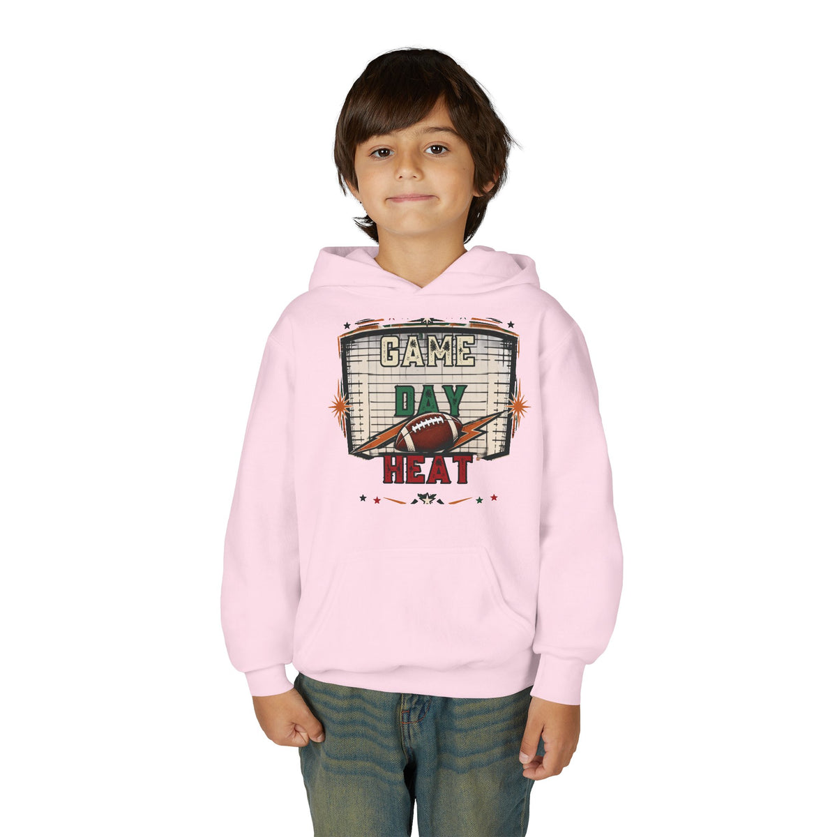Youth Hoodie - "Game Day Heat" Football Personalized Back Name & Number