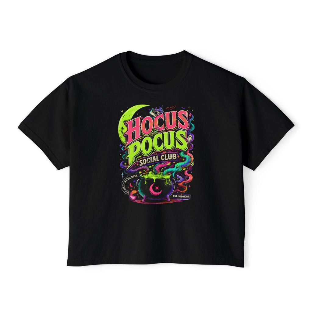 Hocus Pocus Social Club Boxy Tee — Neon Witchy Halloween Shirt