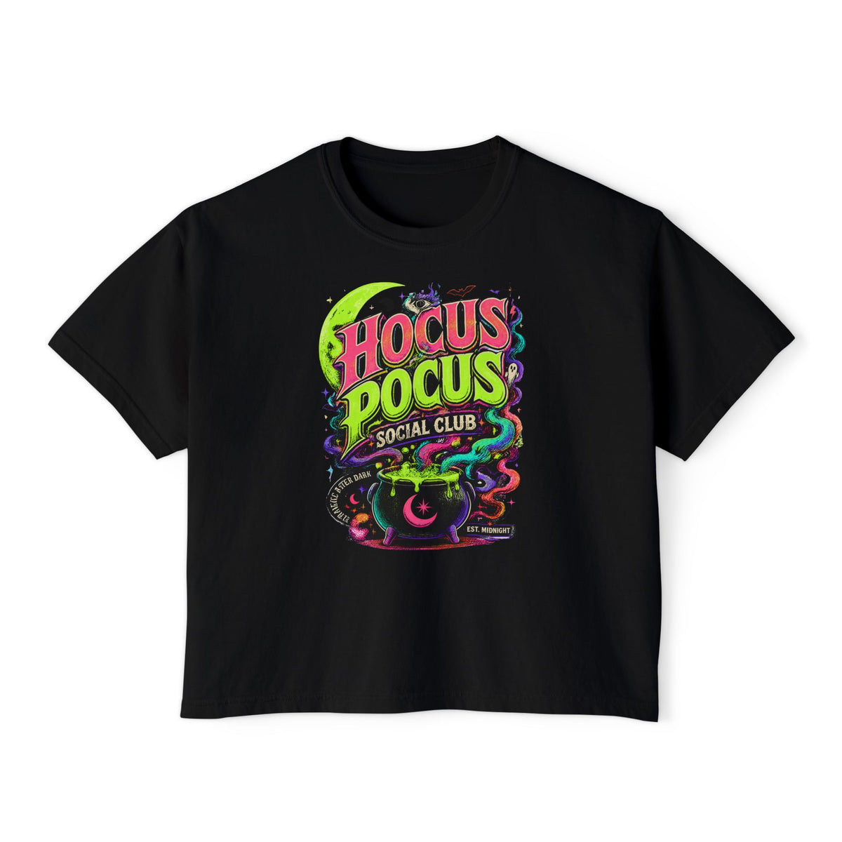 Hocus Pocus Social Club Boxy Tee — Neon Witchy Halloween Shirt