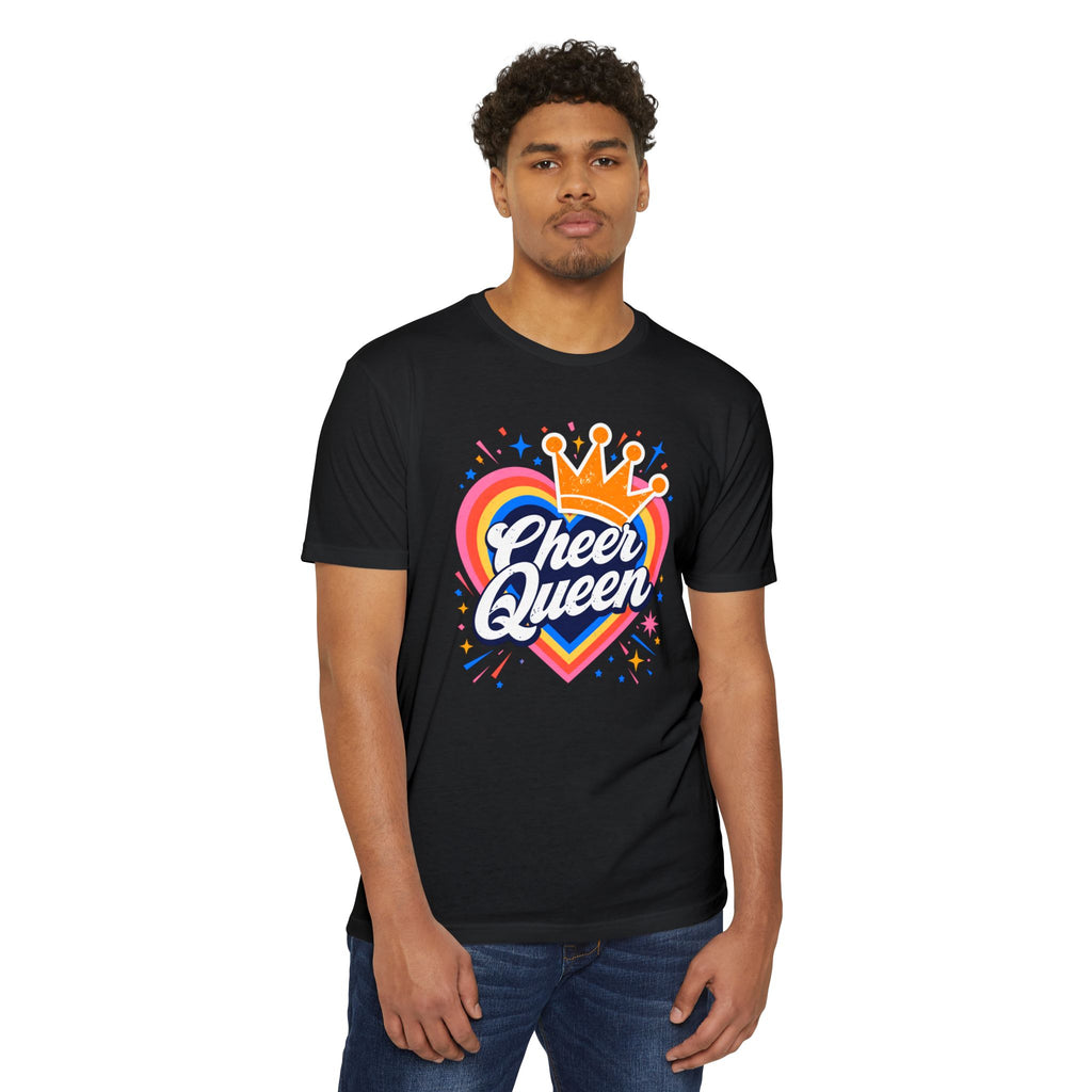 Cheer Queen T-Shirt — Colorful Heart Crown Cheerleader Tee