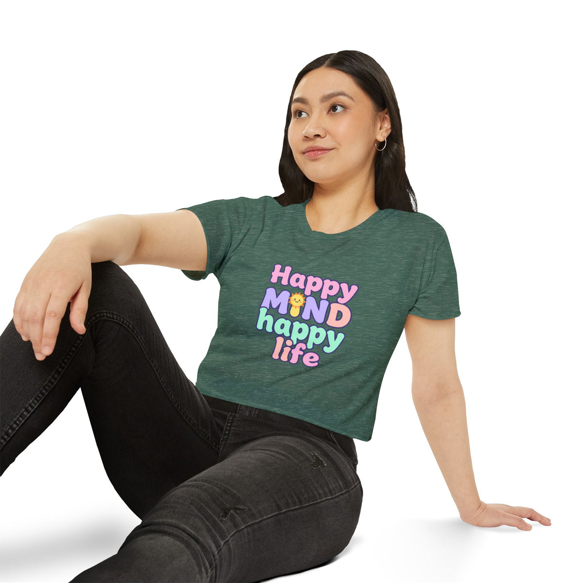 Happy Mind Happy Life Crop Top — Cute Pastel Festival Women's Tee