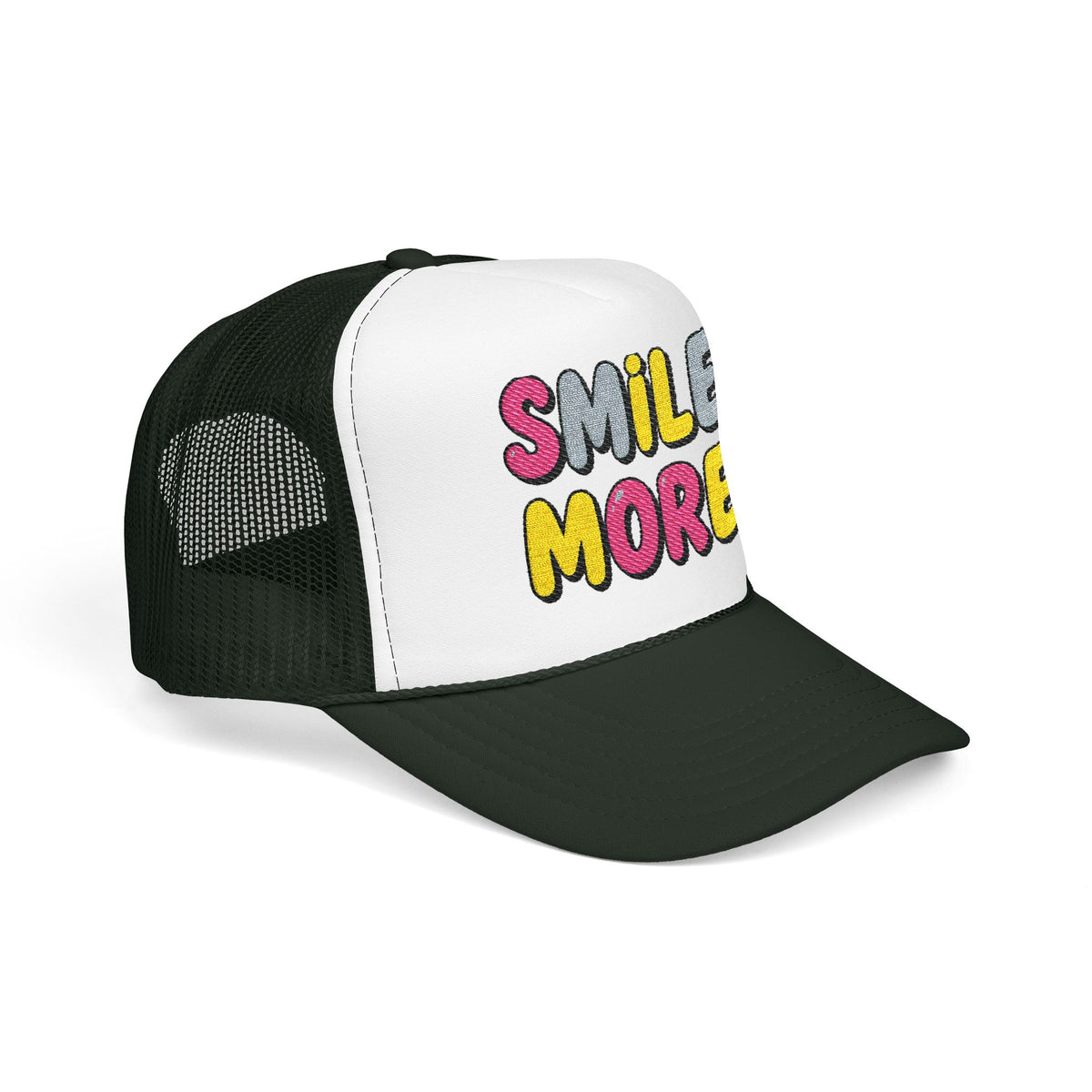 Smile More Foam Trucker Hat — Colorful Cheerful Graphic Cap