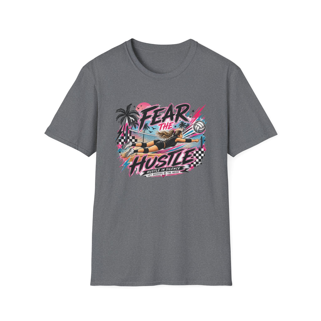 Fear The Hustle Volleyball T-Shirt — Retro Palm Beach Volleyball Tee