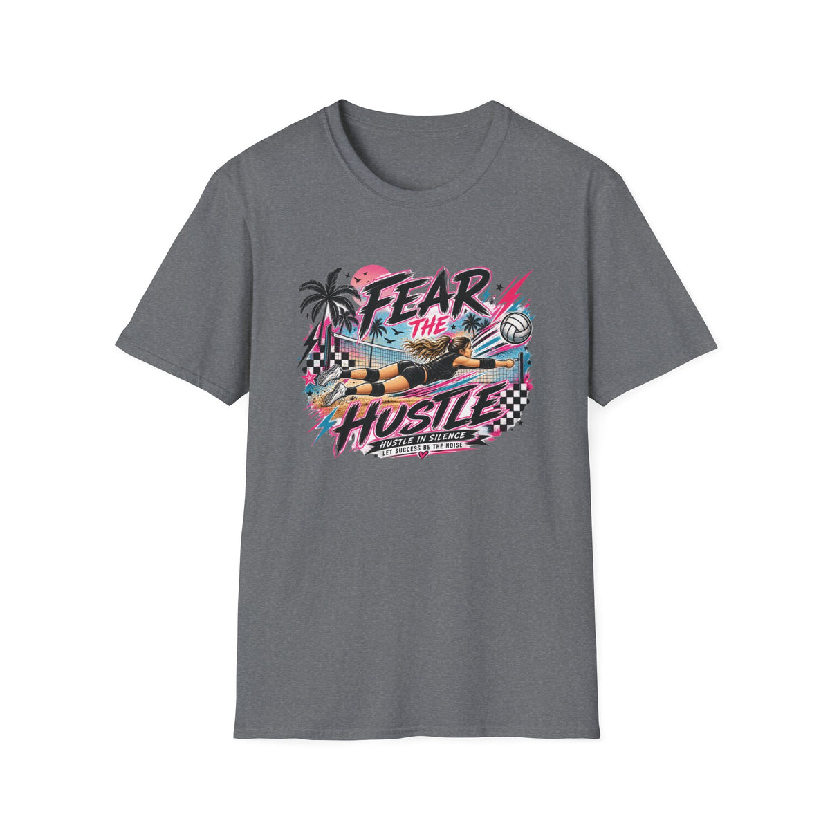 Fear The Hustle Volleyball T-Shirt — Retro Palm Beach Volleyball Tee