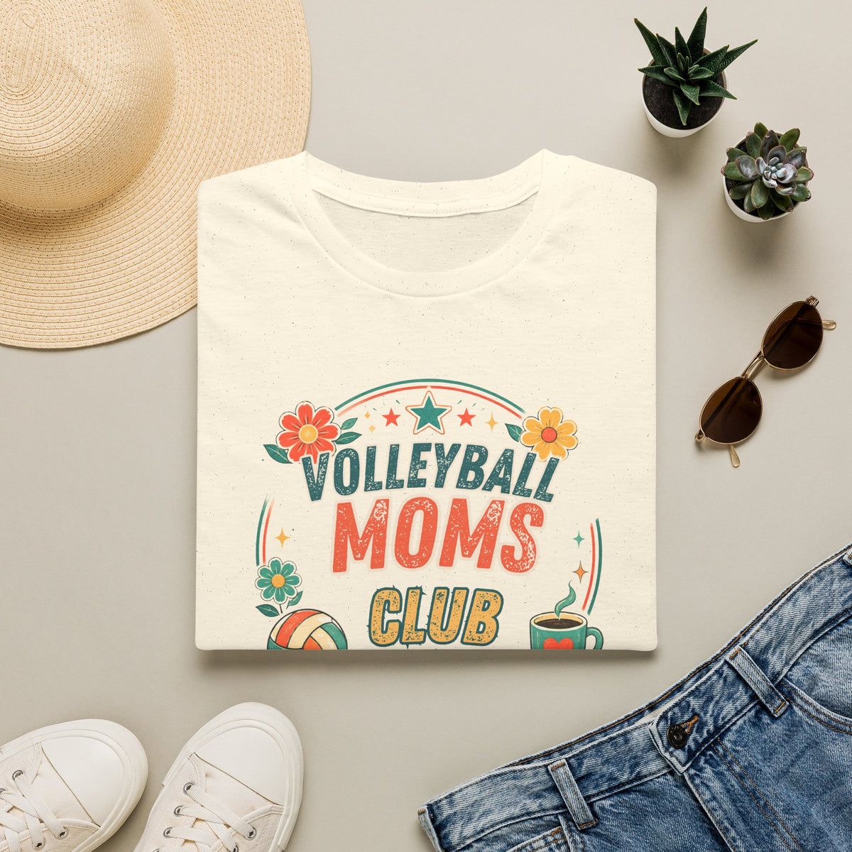 Volleyball Mom T-Shirt — Retro Sun & Net Graphic Tee