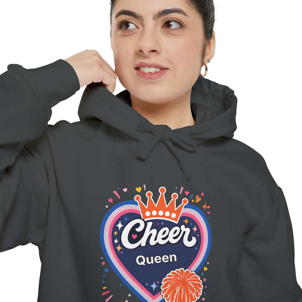 Cheer Captain Heart Hoodie — Pom Pom Crown Graphic Hoodie
