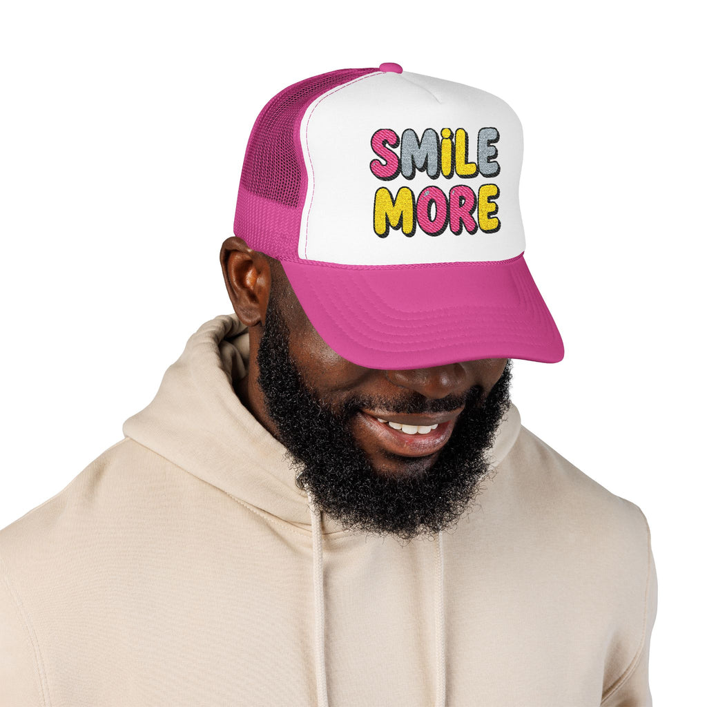 Smile More Foam Trucker Hat — Colorful Cheerful Graphic Cap