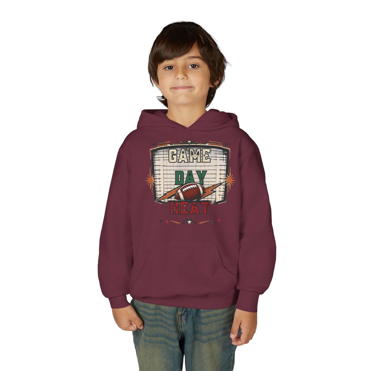 Youth Hoodie - "Game Day Heat" Football Personalized Back Name & Number