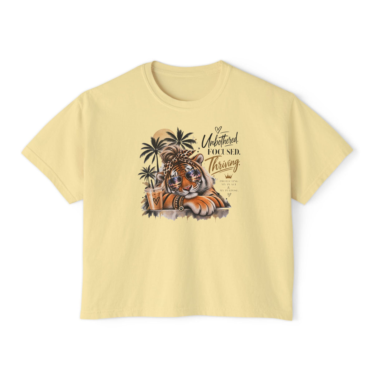 Women's Boxy Tee — 'Untethered I Flourish Thriving' Tiger Palm Graphic Tee