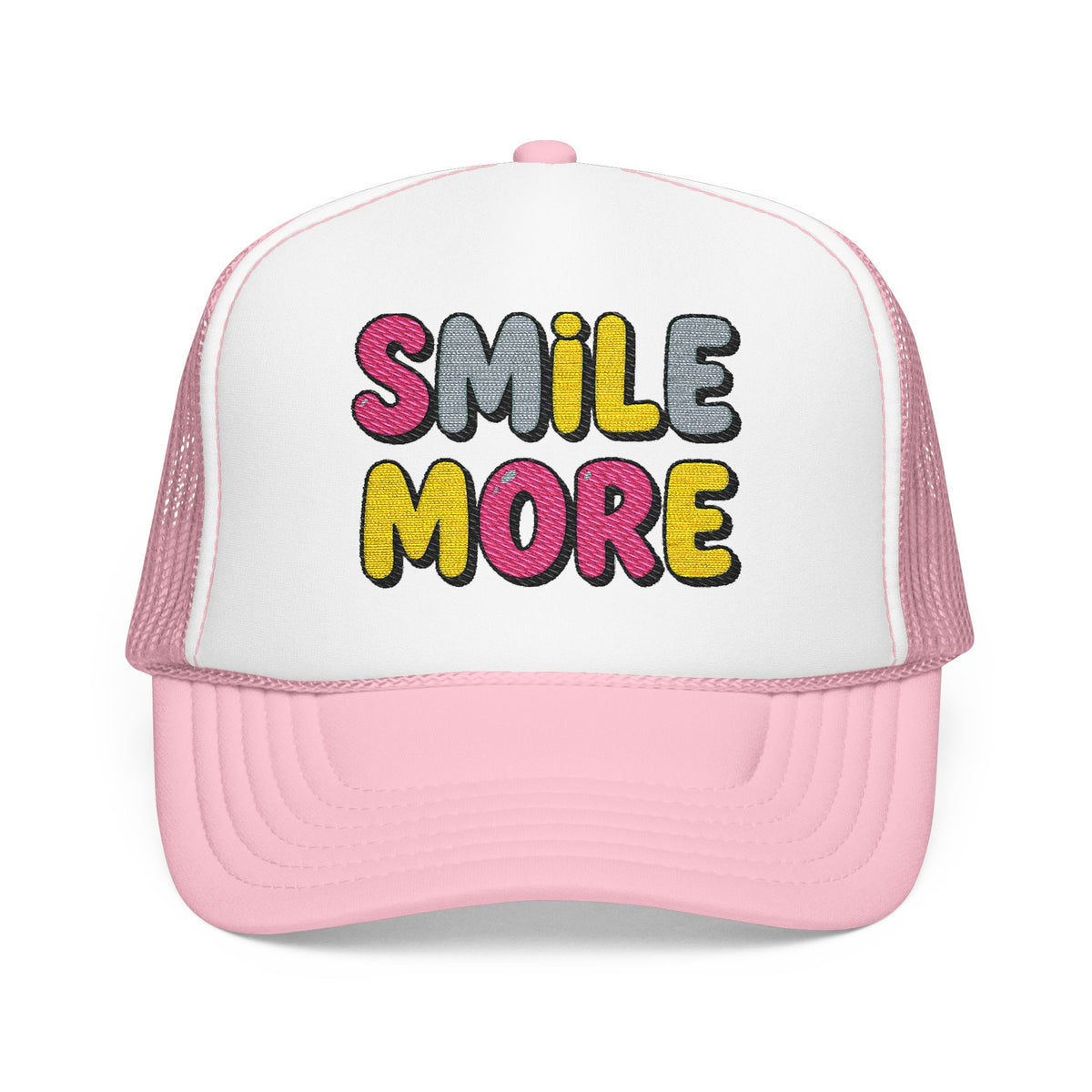 Smile More Foam Trucker Hat — Colorful Cheerful Graphic Cap
