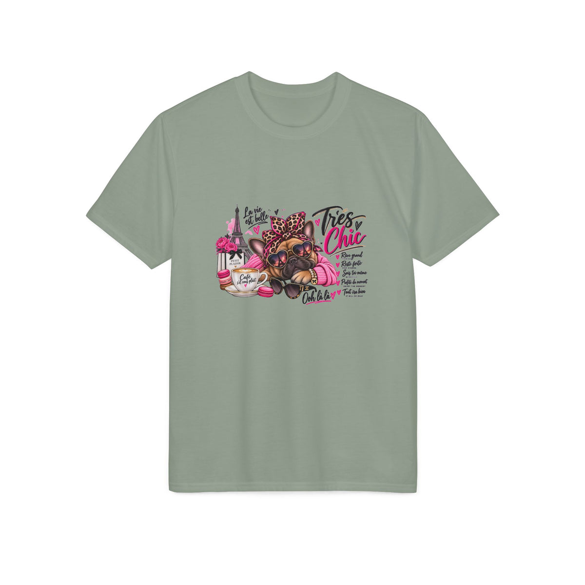 French Bulldog Glam Tee – "Tires Chic" Pink Leopard Spa Design