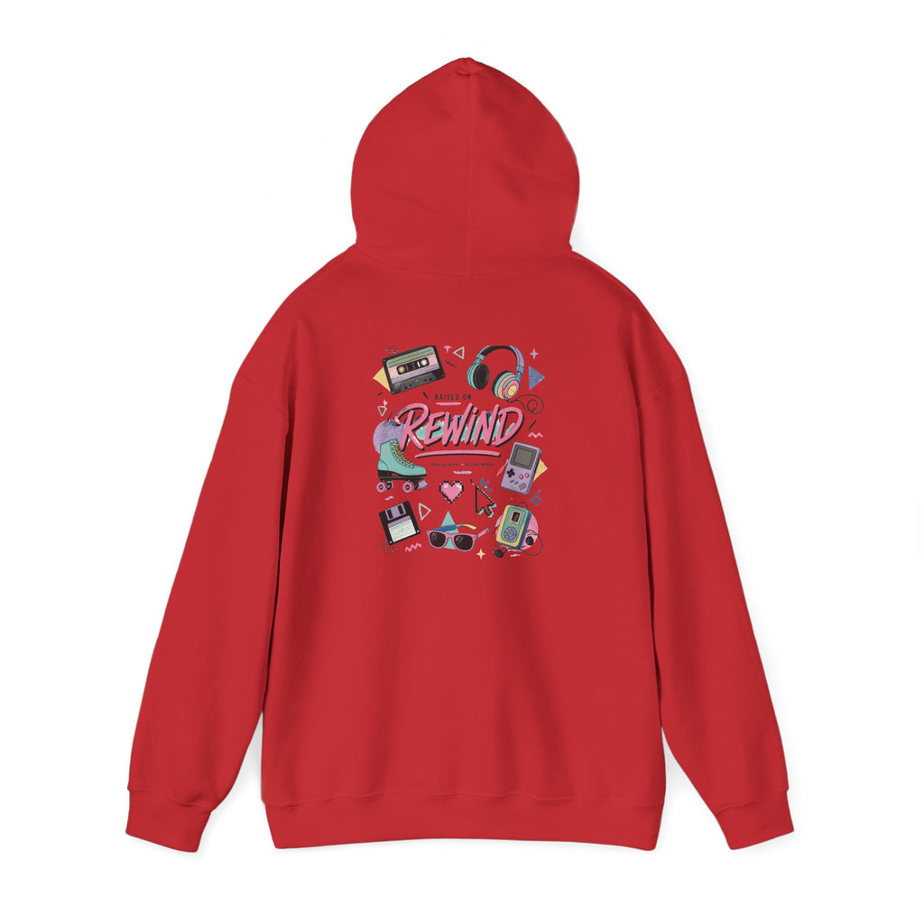 Rewind Retro Hoodie — 'Raise On Rewind' Vintage 90s Electronics Graphic Pullover