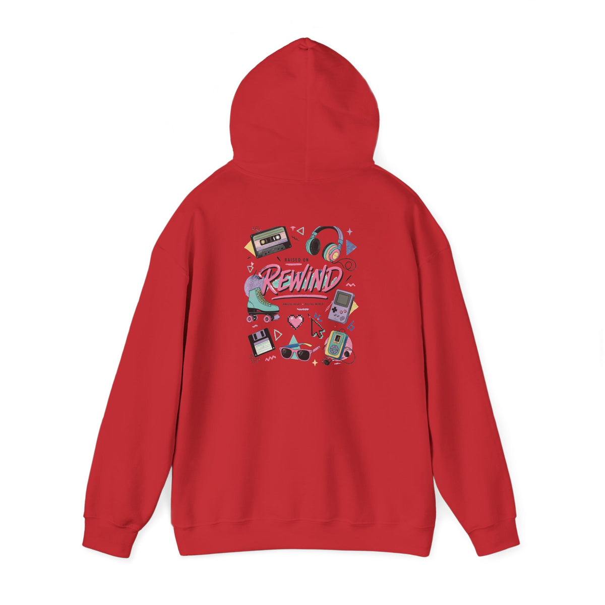 Rewind Retro Hoodie — 'Raise On Rewind' Vintage 90s Electronics Graphic Pullover