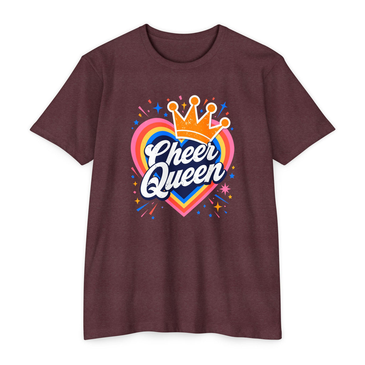 Cheer Queen T-Shirt — Colorful Heart Crown Cheerleader Tee