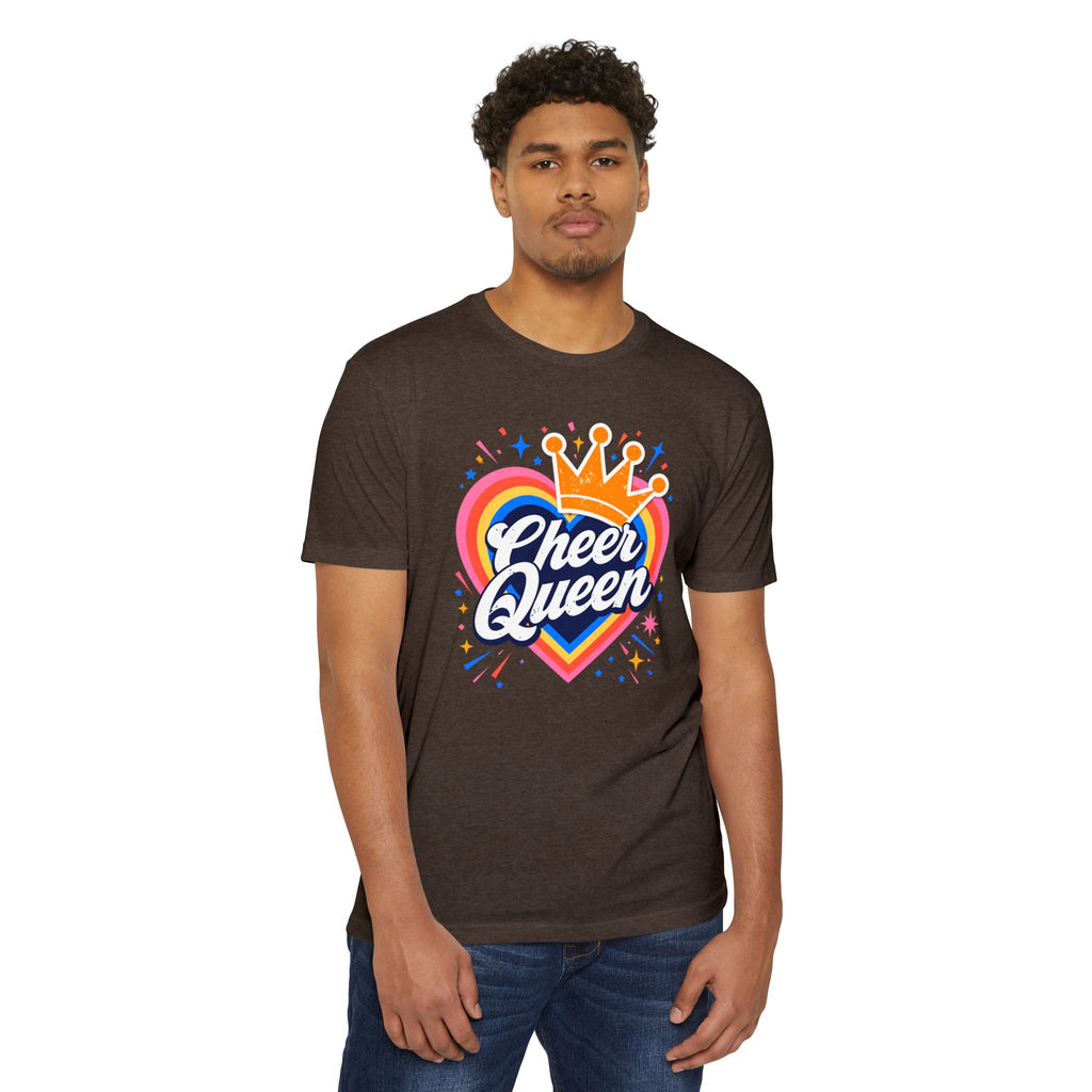 Cheer Queen T-Shirt — Colorful Heart Crown Cheerleader Tee