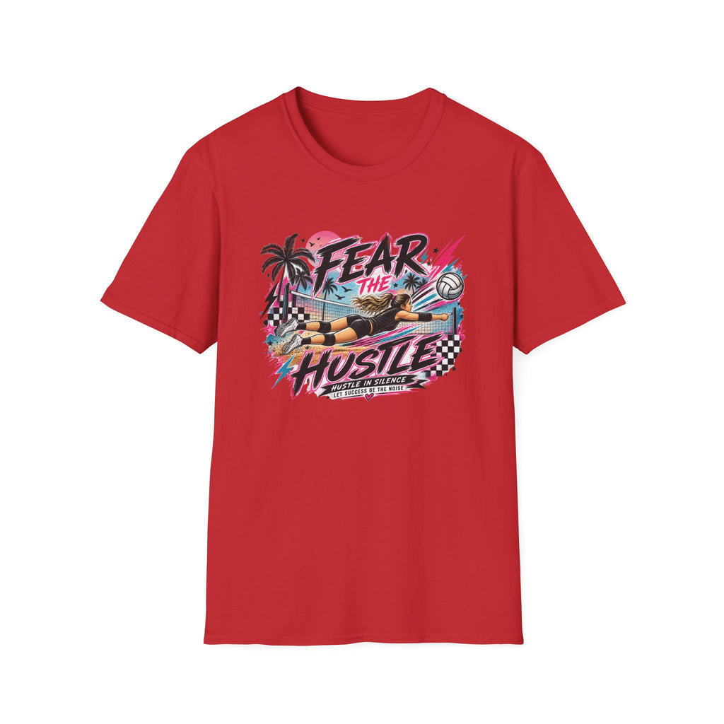 Fear The Hustle Volleyball T-Shirt — Retro Palm Beach Volleyball Tee