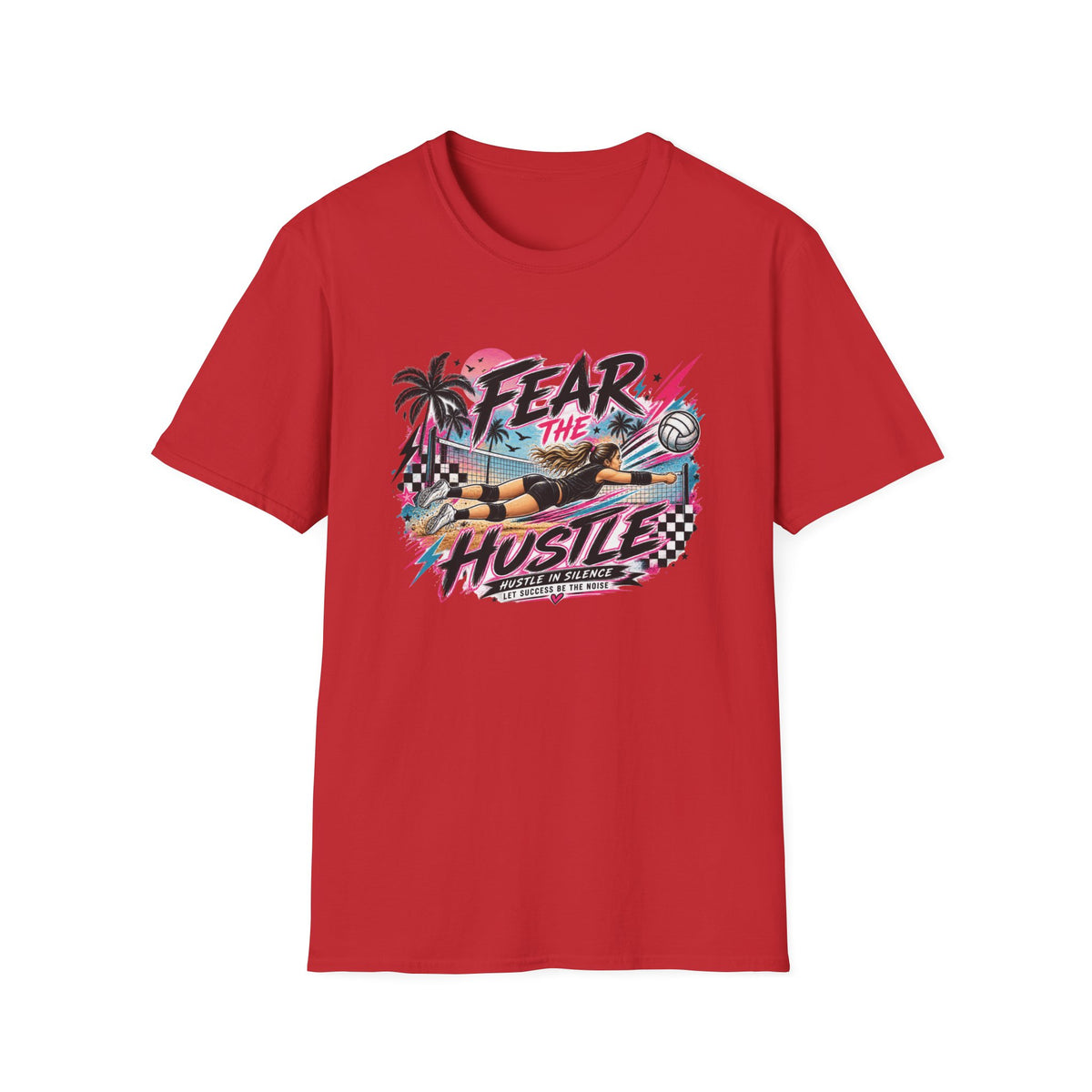 Fear The Hustle Volleyball T-Shirt — Retro Palm Beach Volleyball Tee