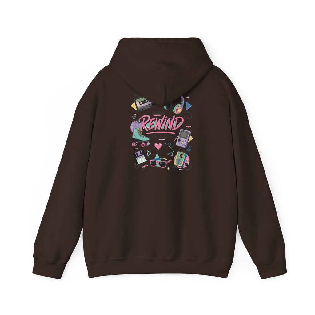 Rewind Retro Hoodie — 'Raise On Rewind' Vintage 90s Electronics Graphic Pullover