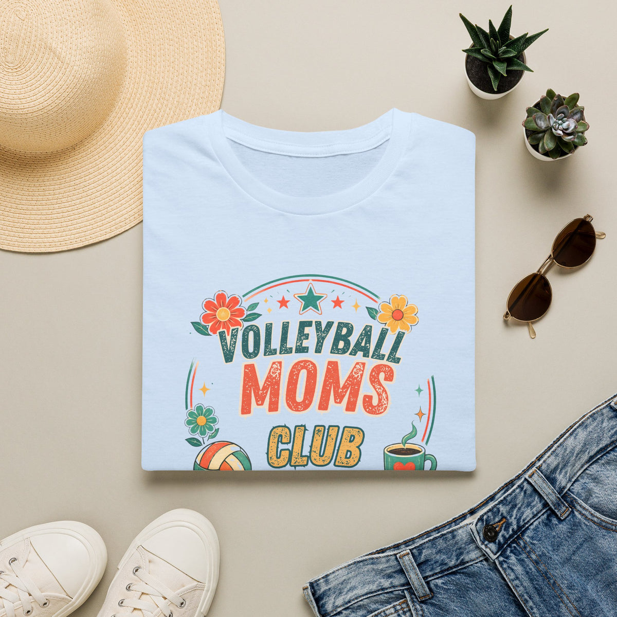 Volleyball Mom T-Shirt — Retro Sun & Net Graphic Tee