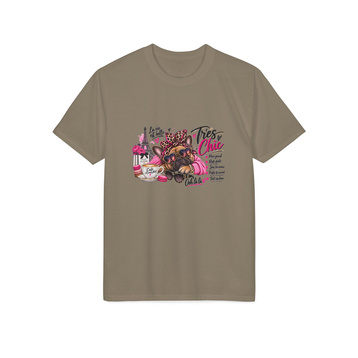 French Bulldog Glam Tee – "Tires Chic" Pink Leopard Spa Design