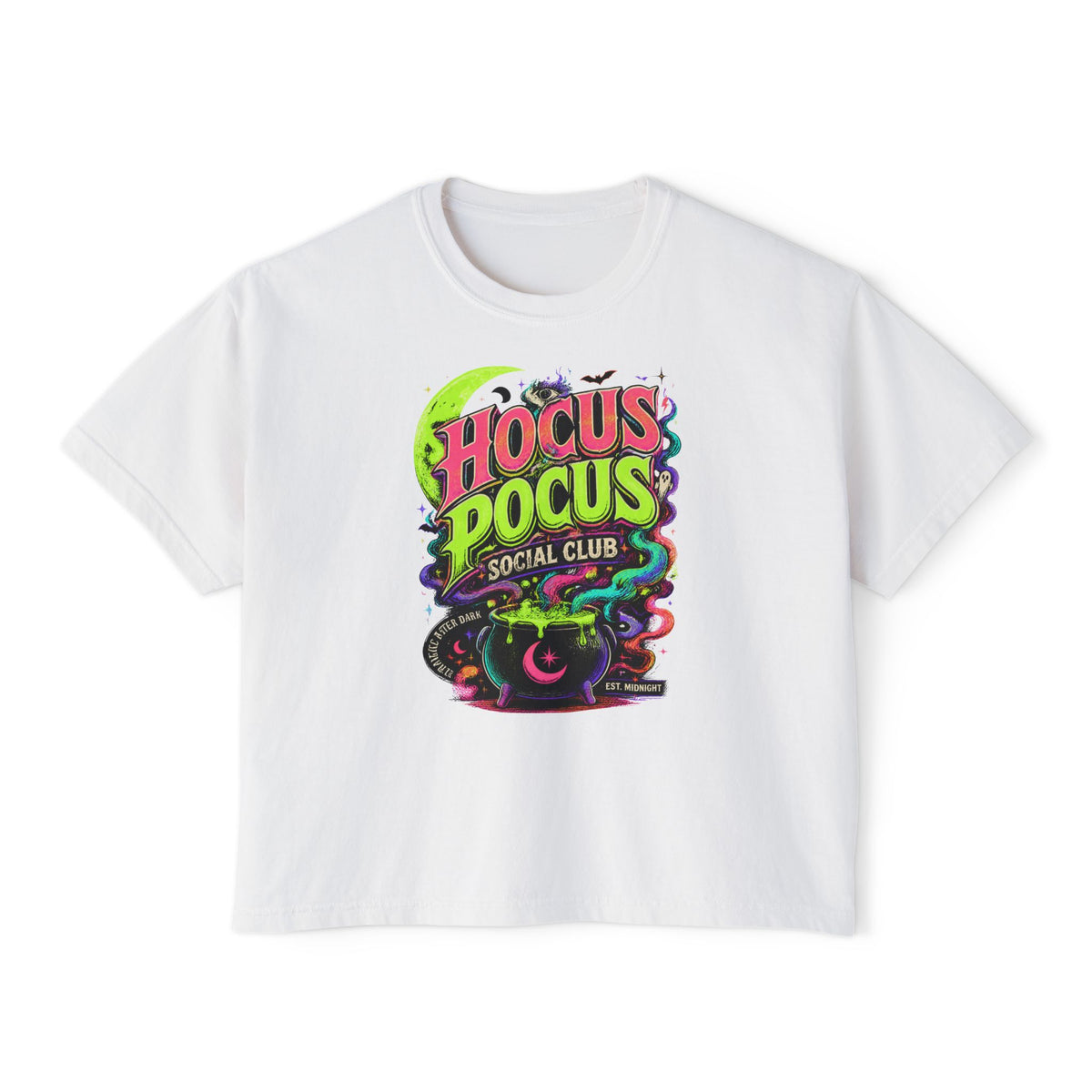 Hocus Pocus Social Club Boxy Tee — Neon Witchy Halloween Shirt