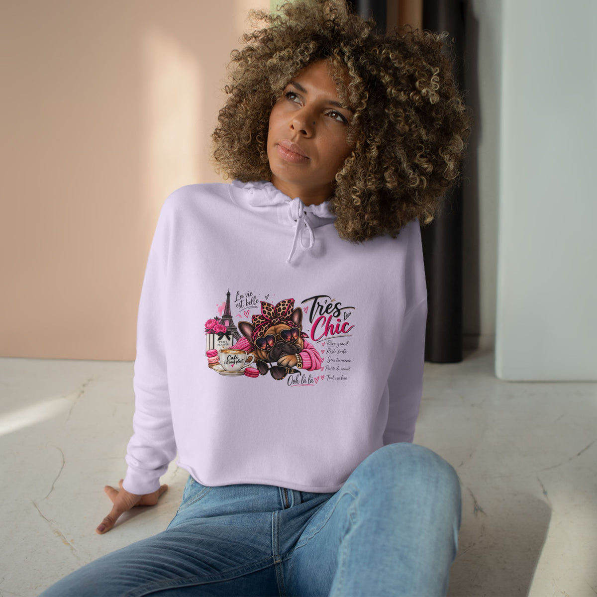 Chic Pug Crop Hoodie — "Très Chic" Fashion Dog Graphic