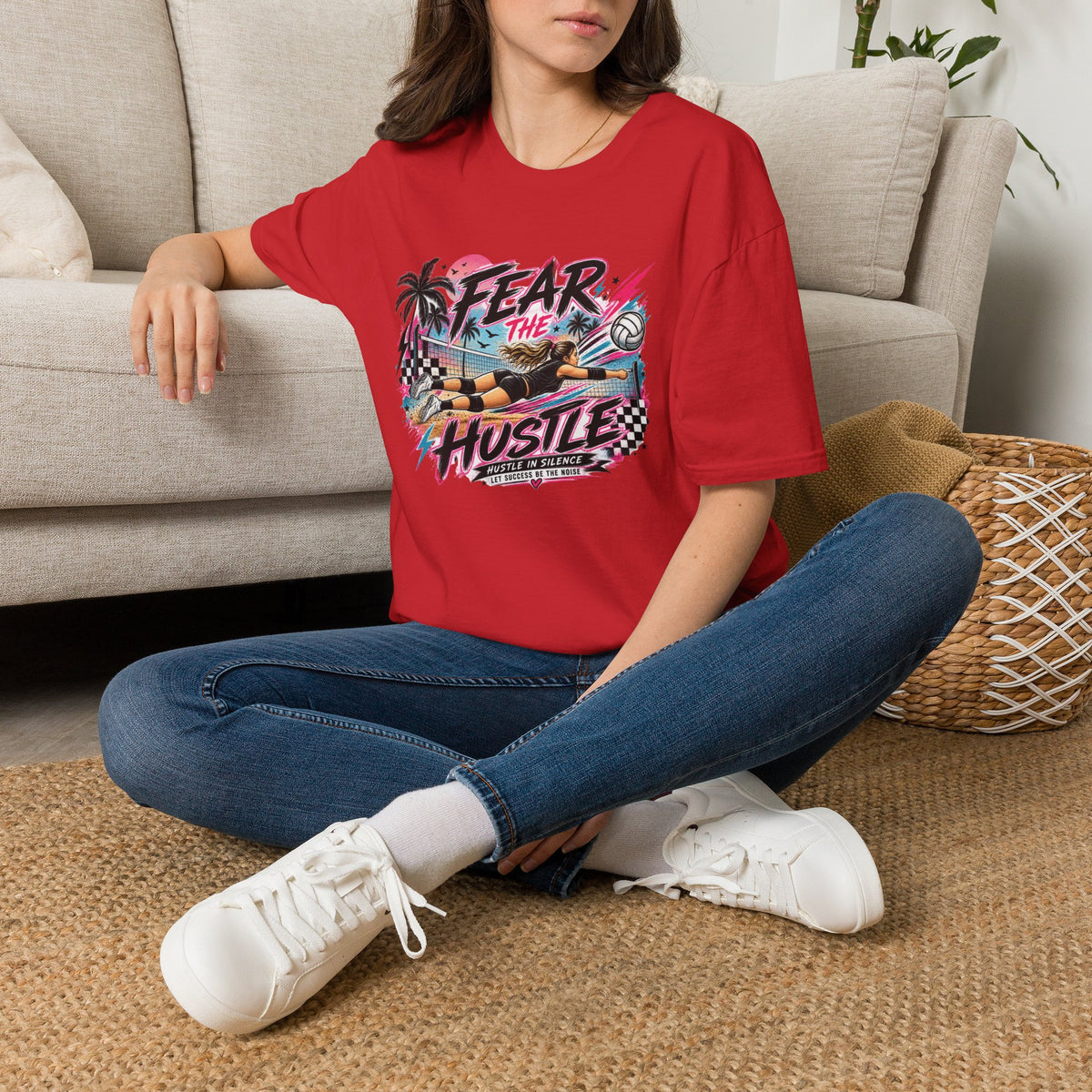 Fear The Hustle Volleyball T-Shirt — Retro Palm Beach Volleyball Tee
