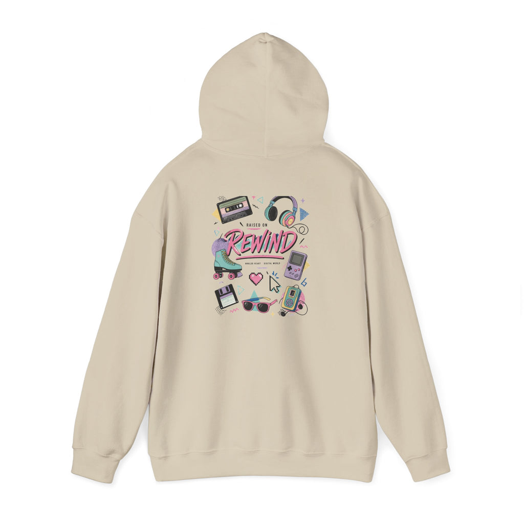 Rewind Retro Hoodie — 'Raise On Rewind' Vintage 90s Electronics Graphic Pullover