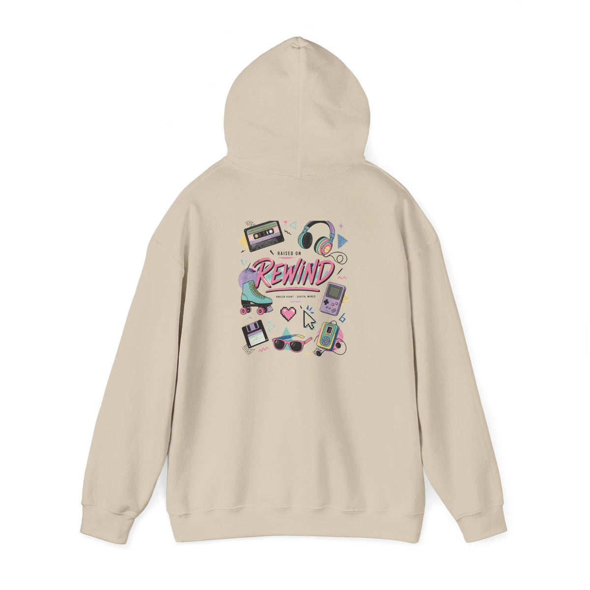 Rewind Retro Hoodie — 'Raise On Rewind' Vintage 90s Electronics Graphic Pullover