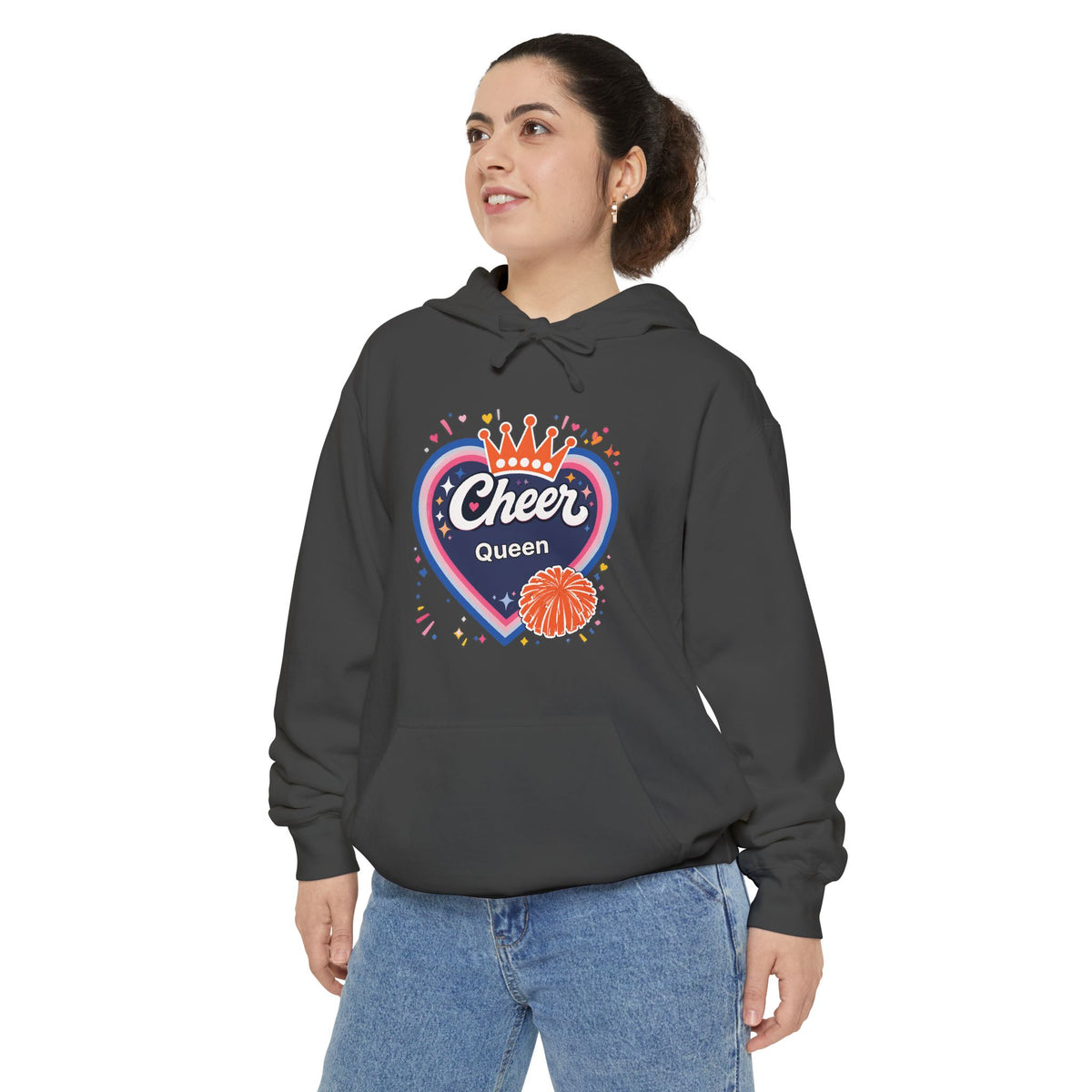 Cheer Captain Heart Hoodie — Pom Pom Crown Graphic Hoodie