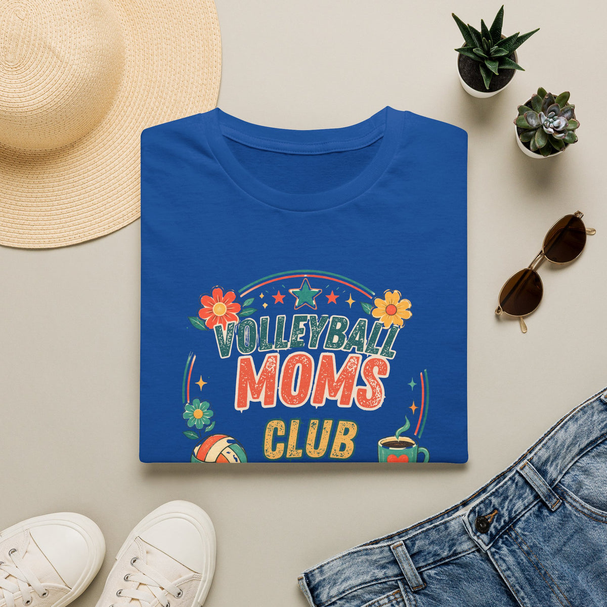 Volleyball Mom T-Shirt — Retro Sun & Net Graphic Tee