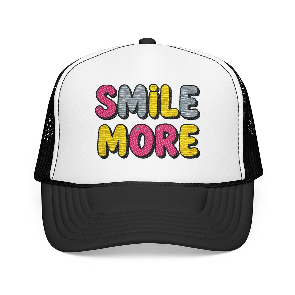 Smile More Foam Trucker Hat — Colorful Cheerful Graphic Cap