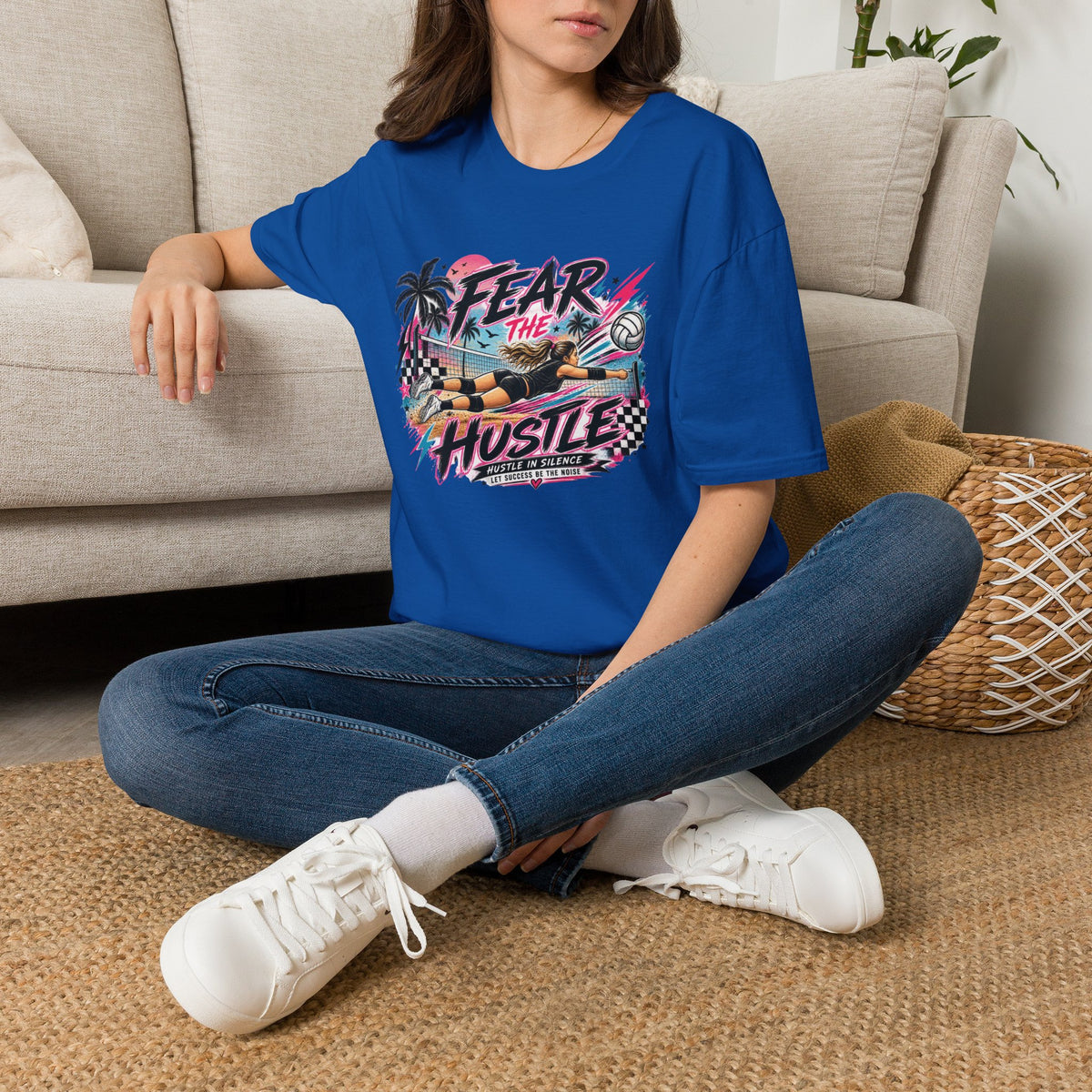 Fear The Hustle Volleyball T-Shirt — Retro Palm Beach Volleyball Tee