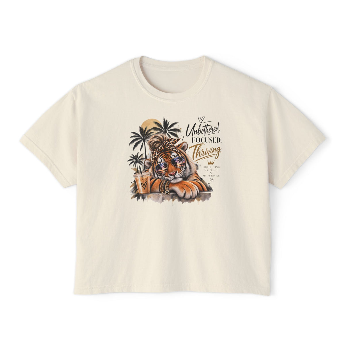 Women's Boxy Tee — 'Untethered I Flourish Thriving' Tiger Palm Graphic Tee