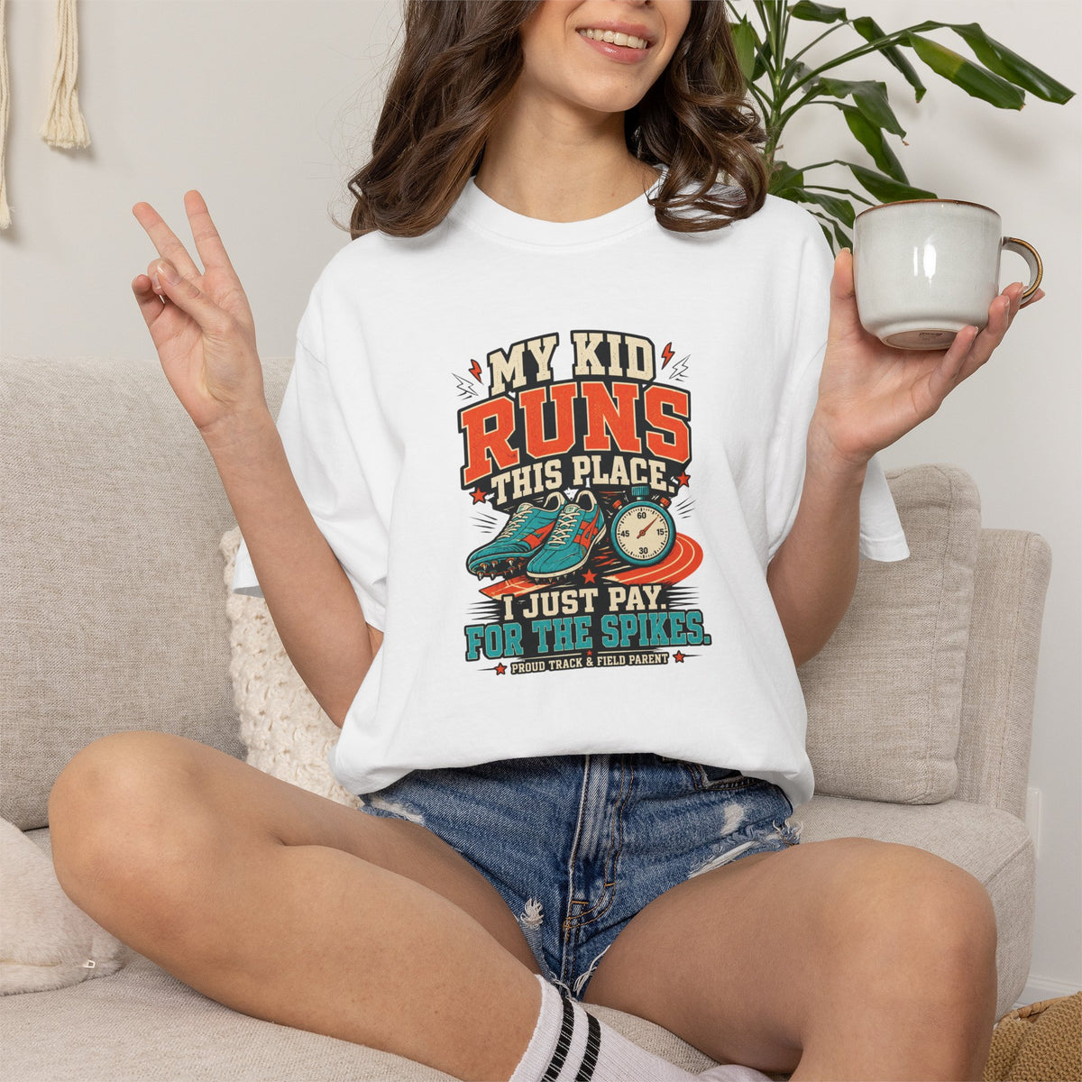 My Kid Runs This Place T-Shirt — Funny Parent Cross Country Mom Dad Tee