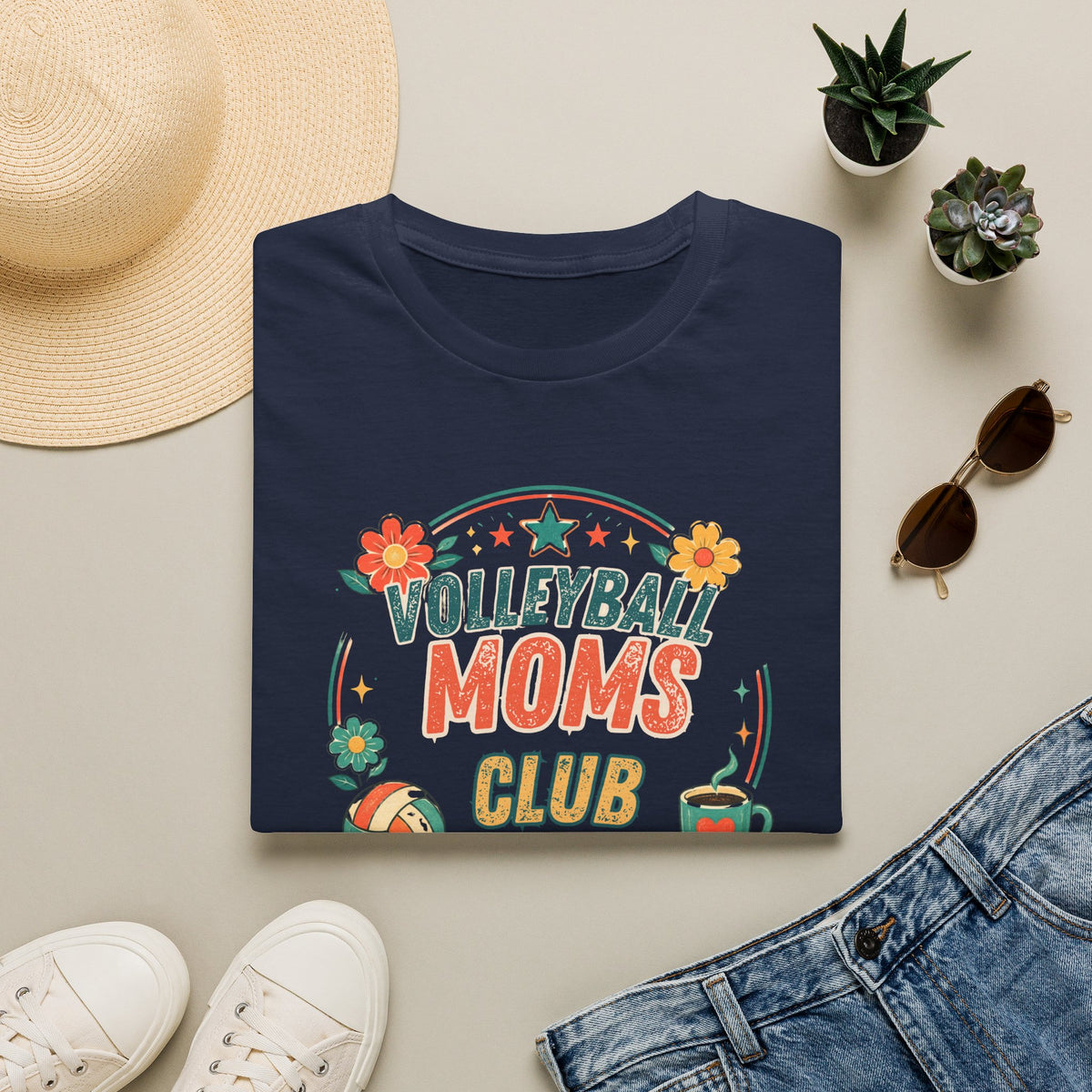 Volleyball Mom T-Shirt — Retro Sun & Net Graphic Tee